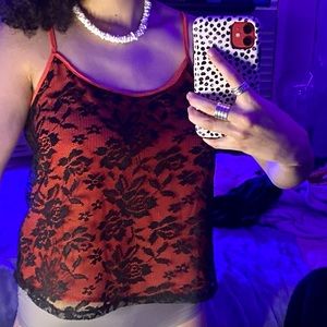 red and black lace top
